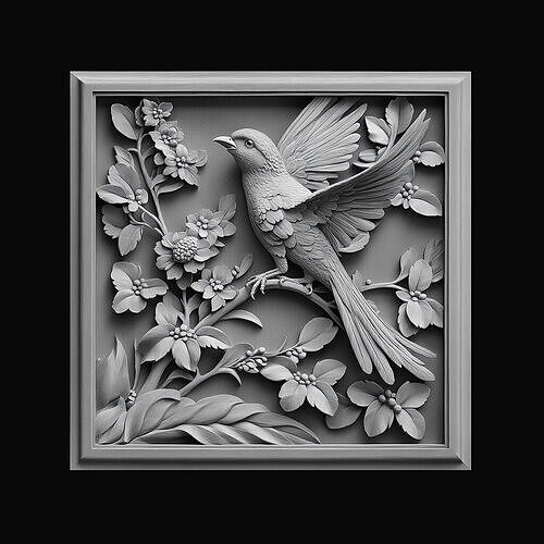 Bird Blossoms Relief 3D print model