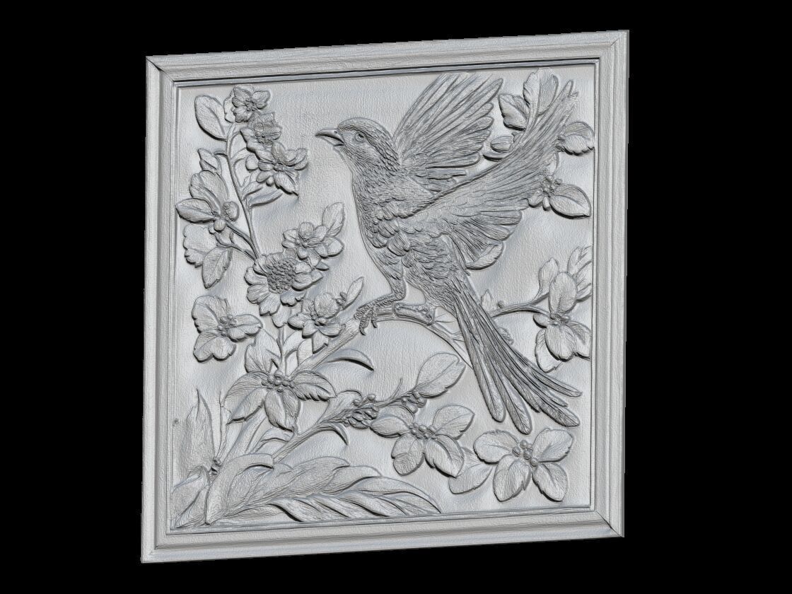 Bird Blossoms Relief 3D print model_2