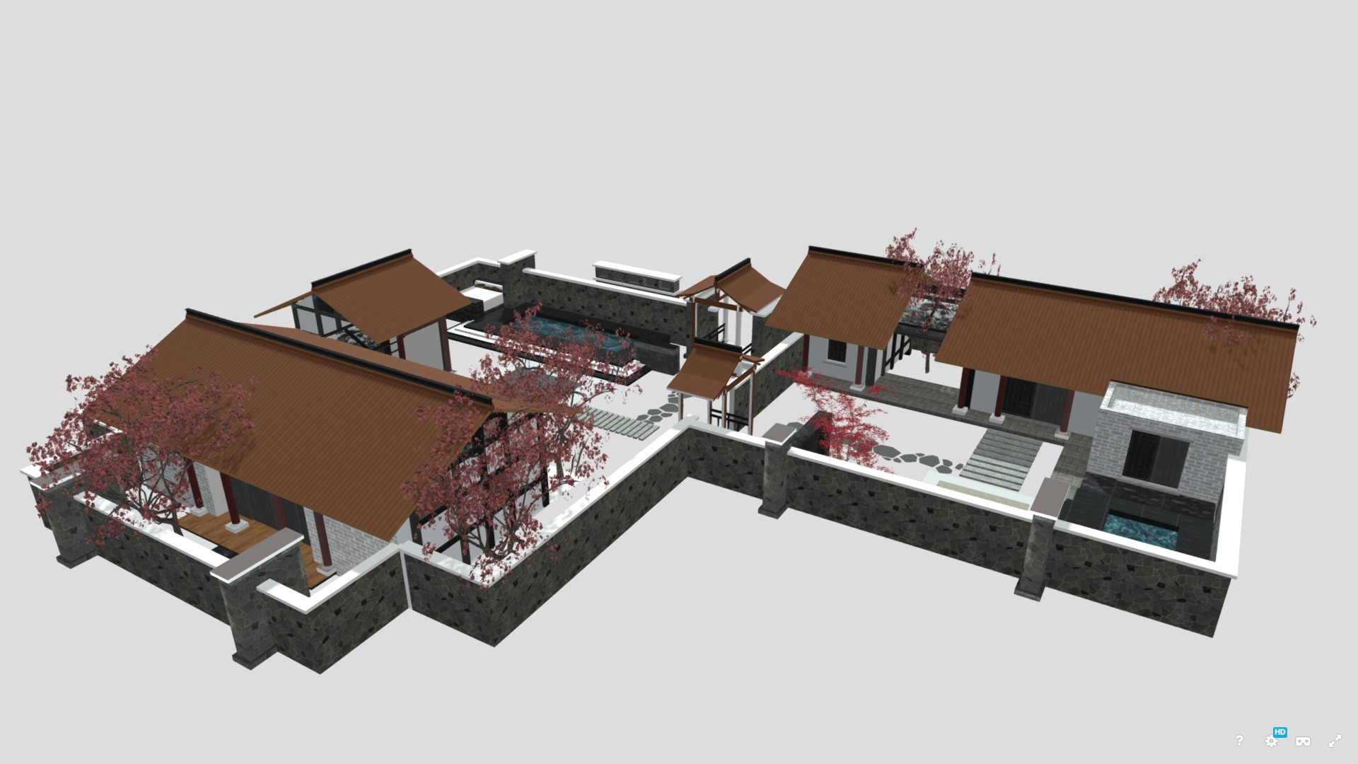 Complete Chinese Courtyard Garden Kit 3D Model Set Oriental 3D model_3