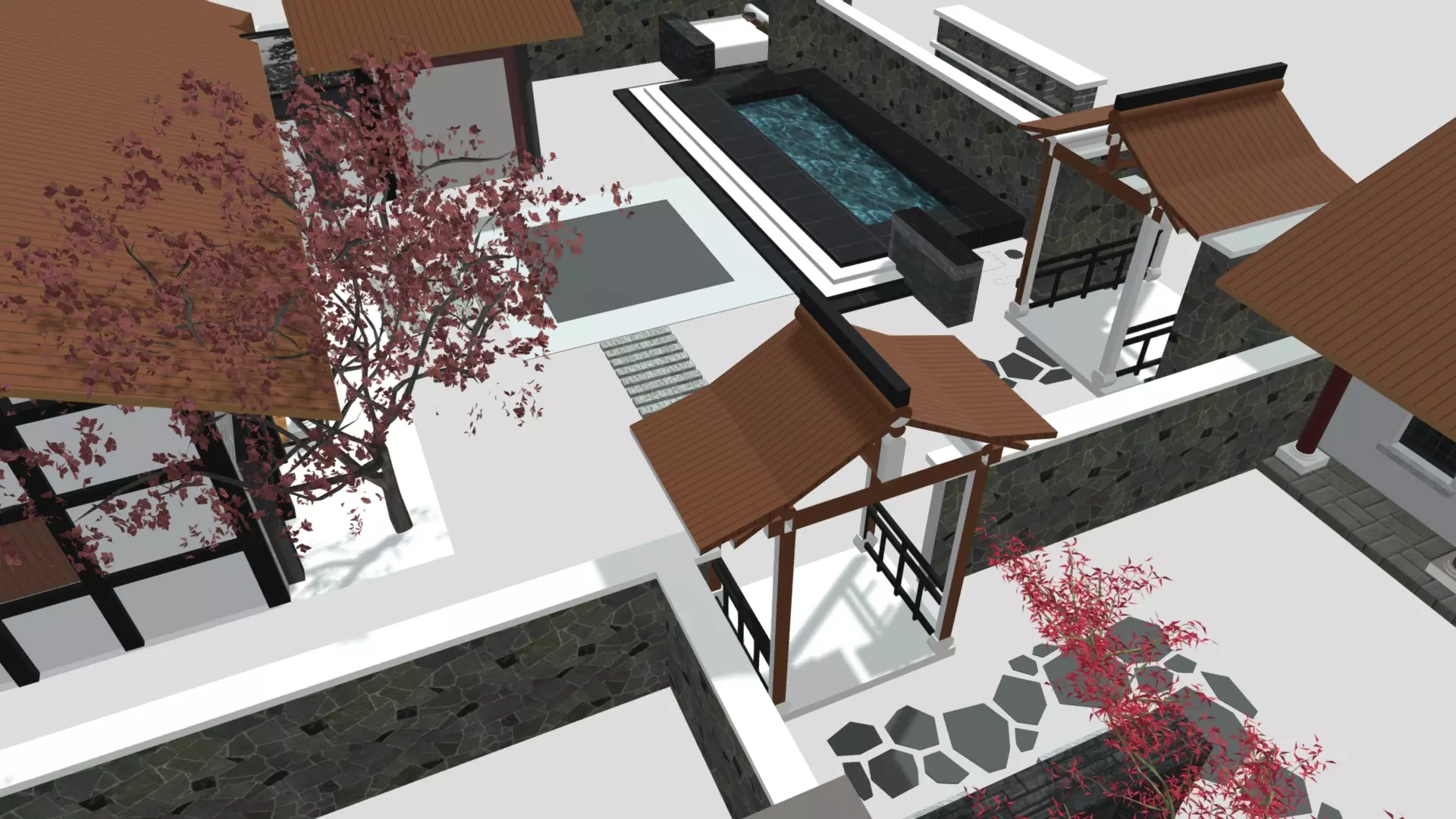 Complete Chinese Courtyard Garden Kit 3D Model Set Oriental 3D model_0