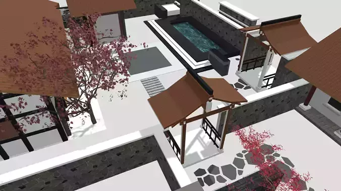 Complete Chinese Courtyard Garden Kit 3D Model Set Oriental 3D model