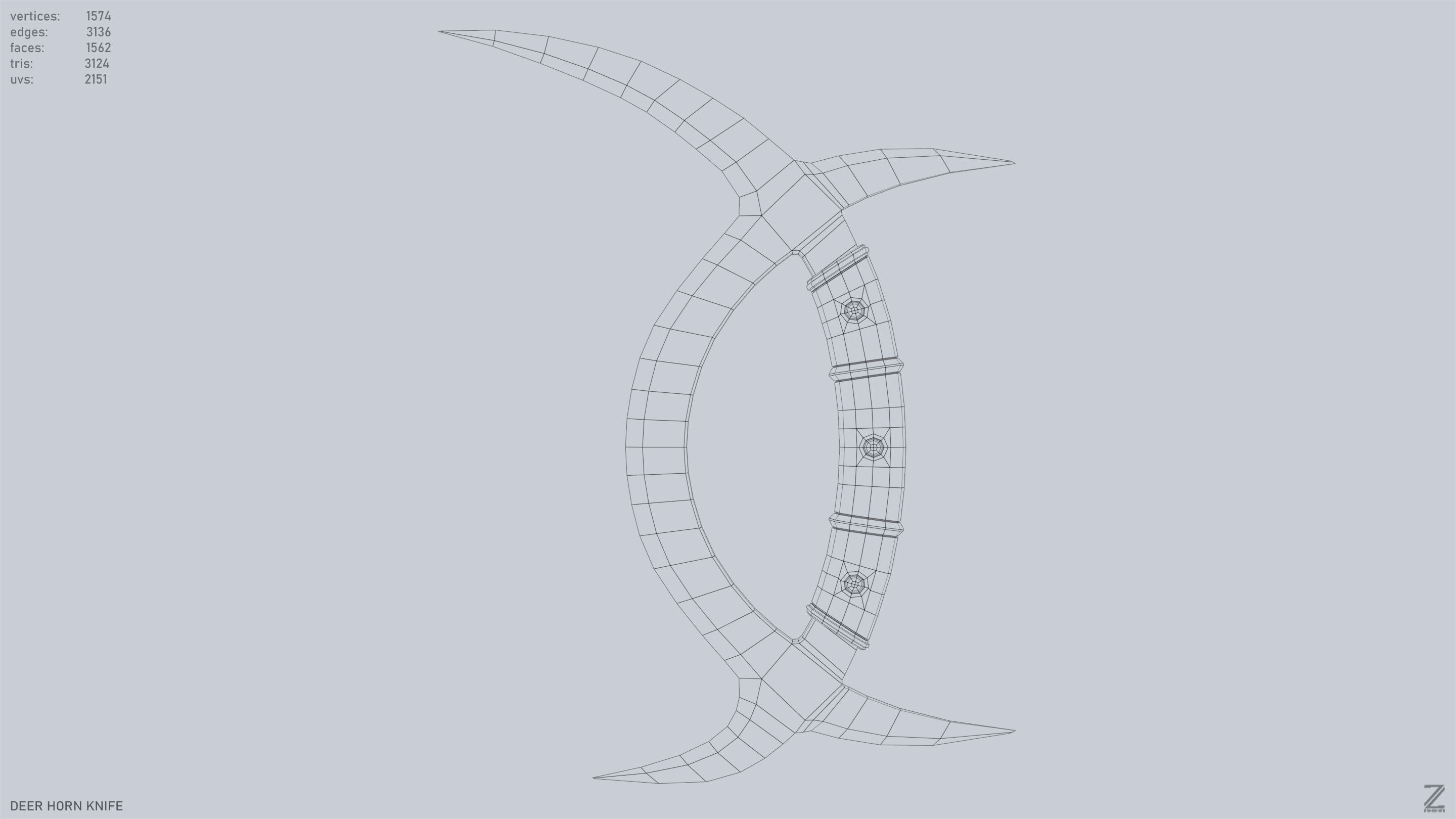 Deer horn knife Low-poly 3D model_9