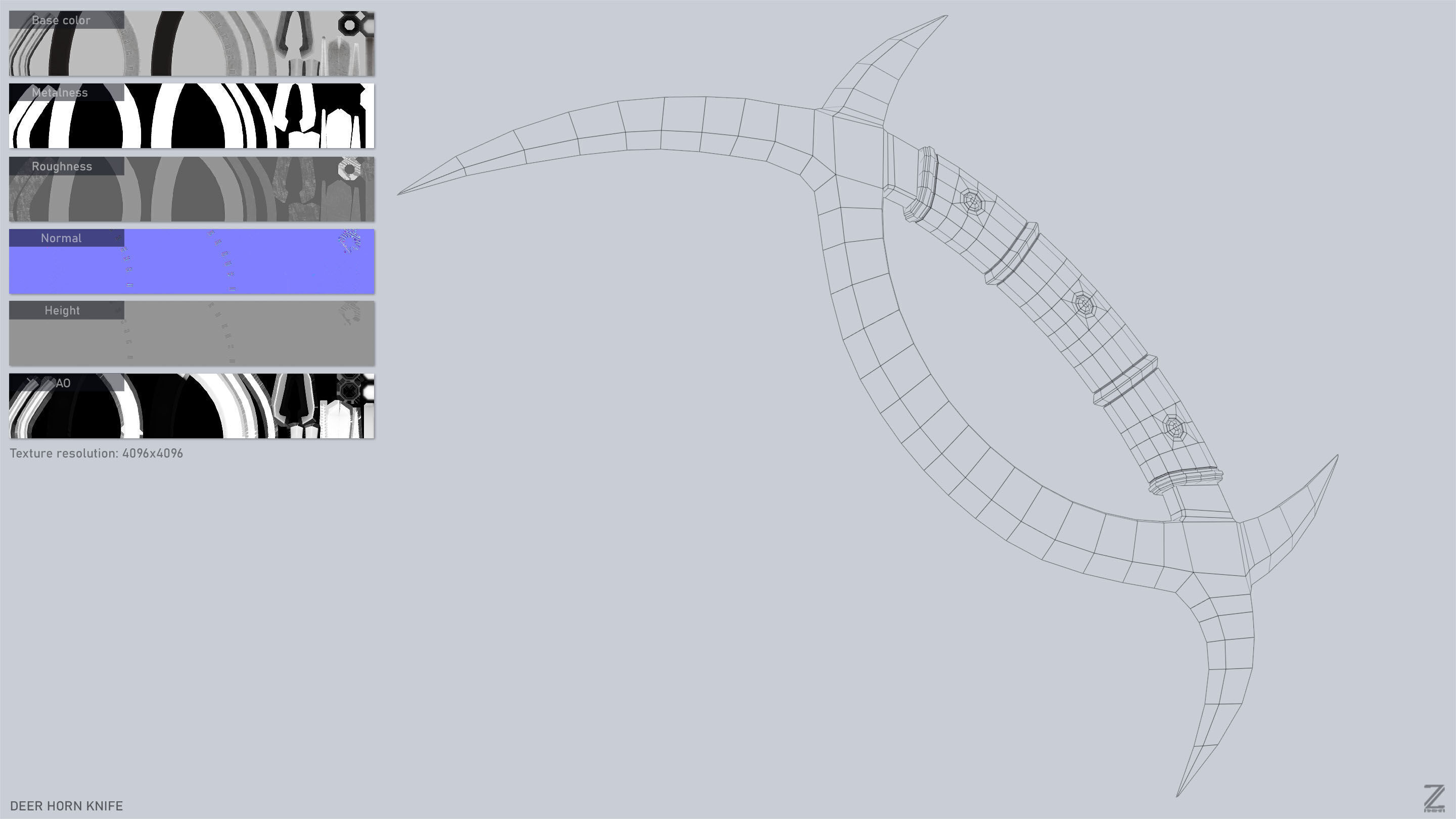 Deer horn knife Low-poly 3D model_3