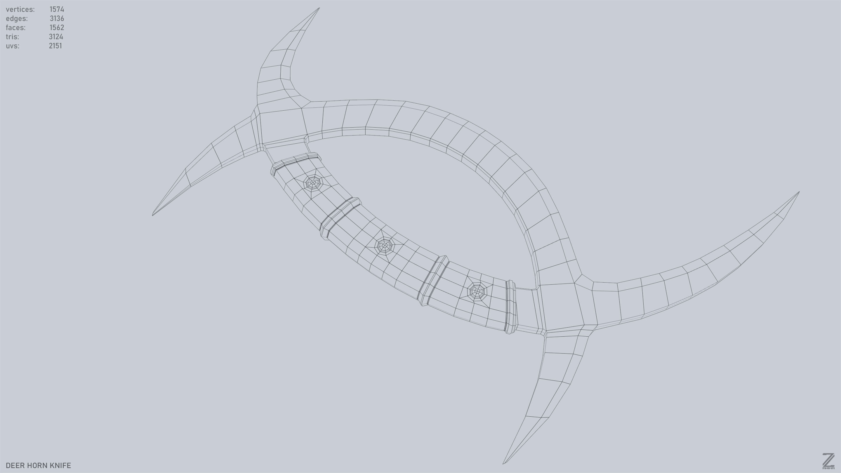 Deer horn knife Low-poly 3D model_13