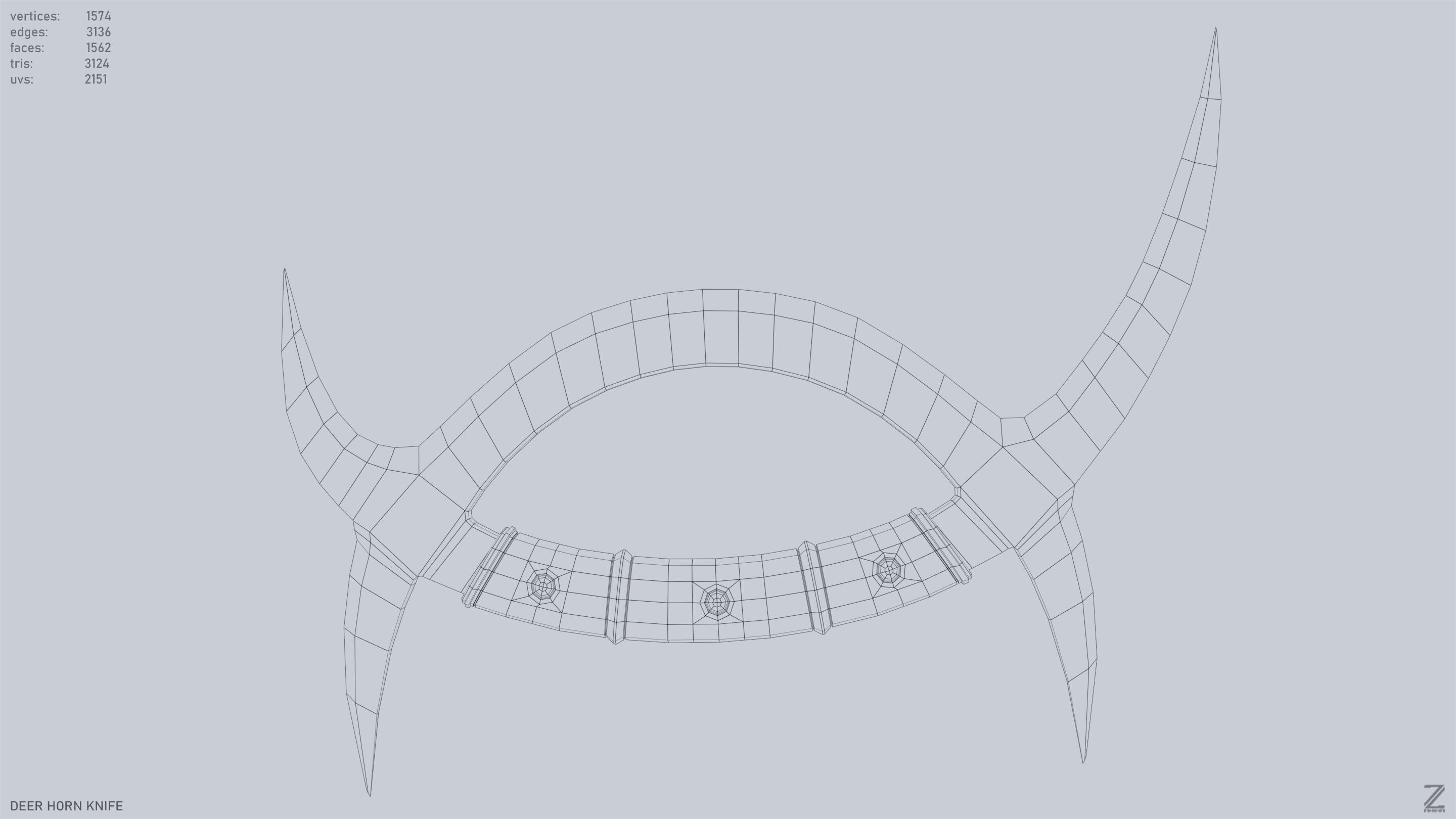 Deer horn knife Low-poly 3D model_12