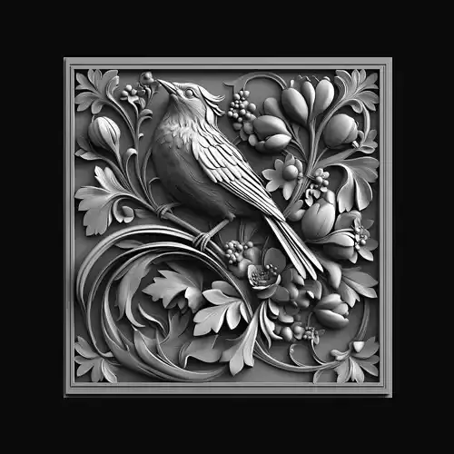 Bird and Berry Relief 3D print model