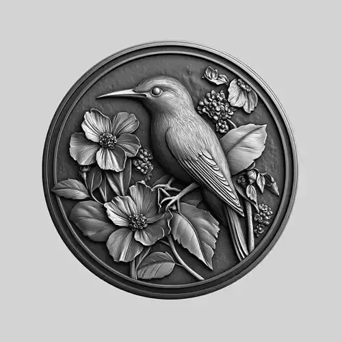 Round Bird with Flowers Relief