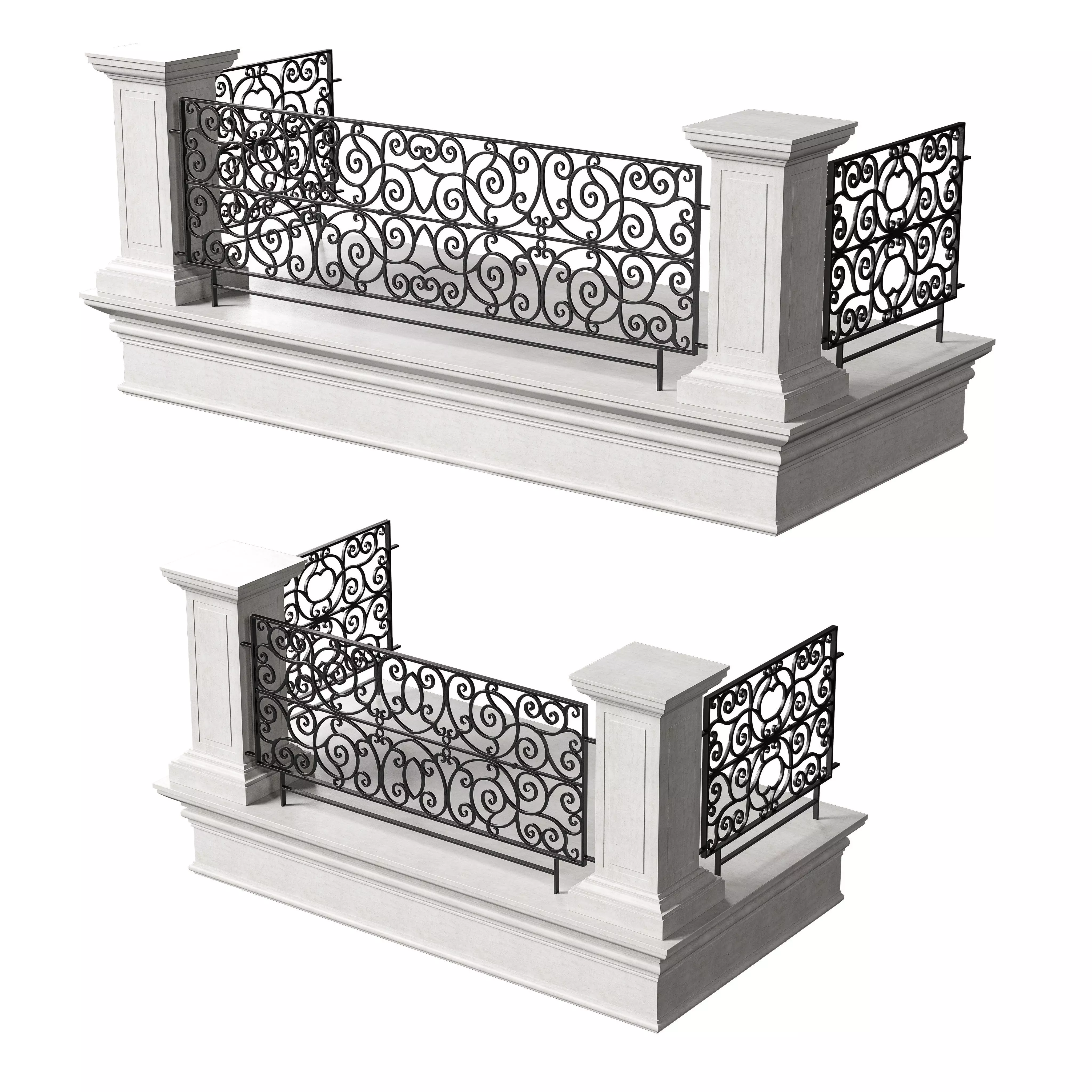 Classic Marble Balcony with Wrought Iron Railings 2 3D model_0