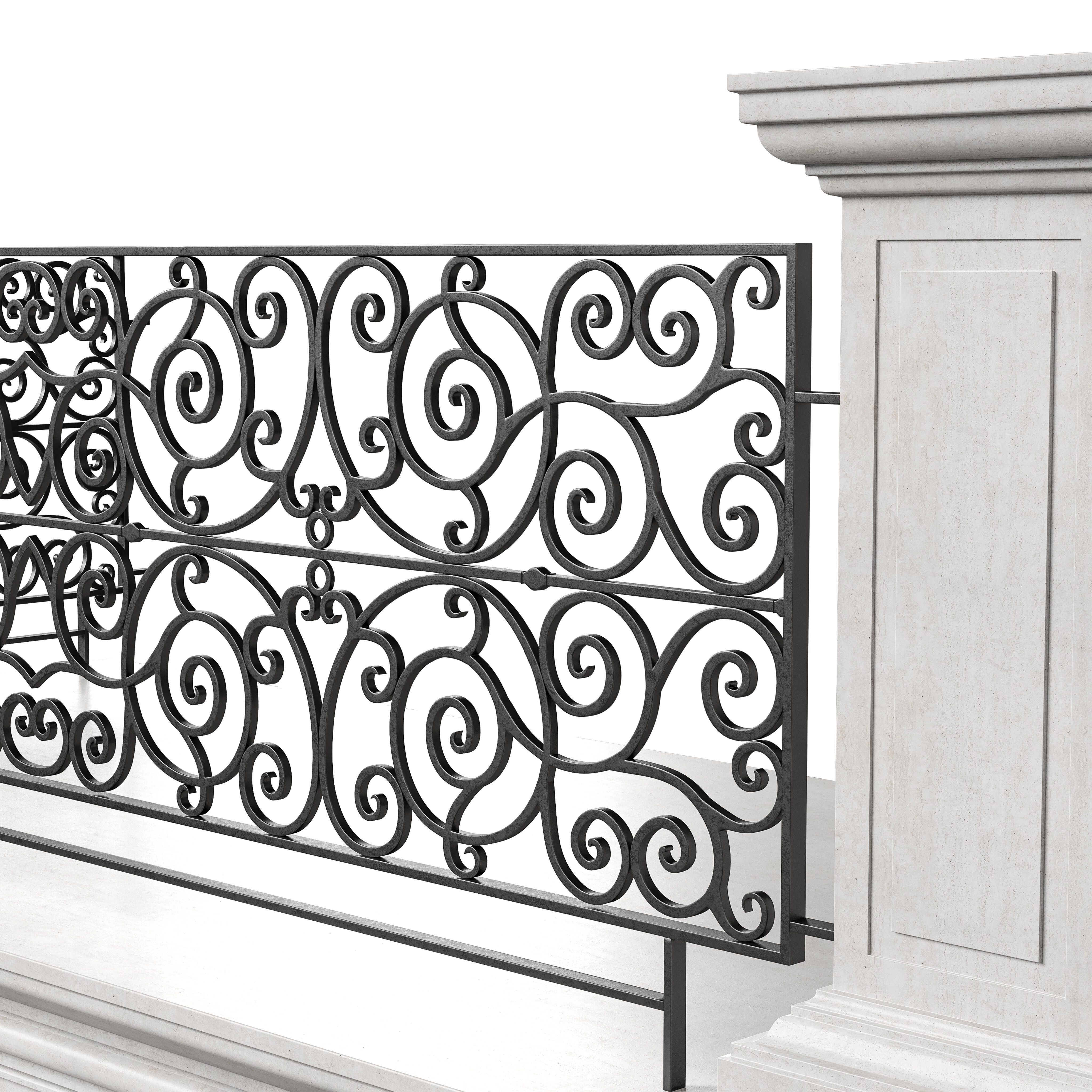 Classic Marble Balcony with Wrought Iron Railings 2 3D model_1