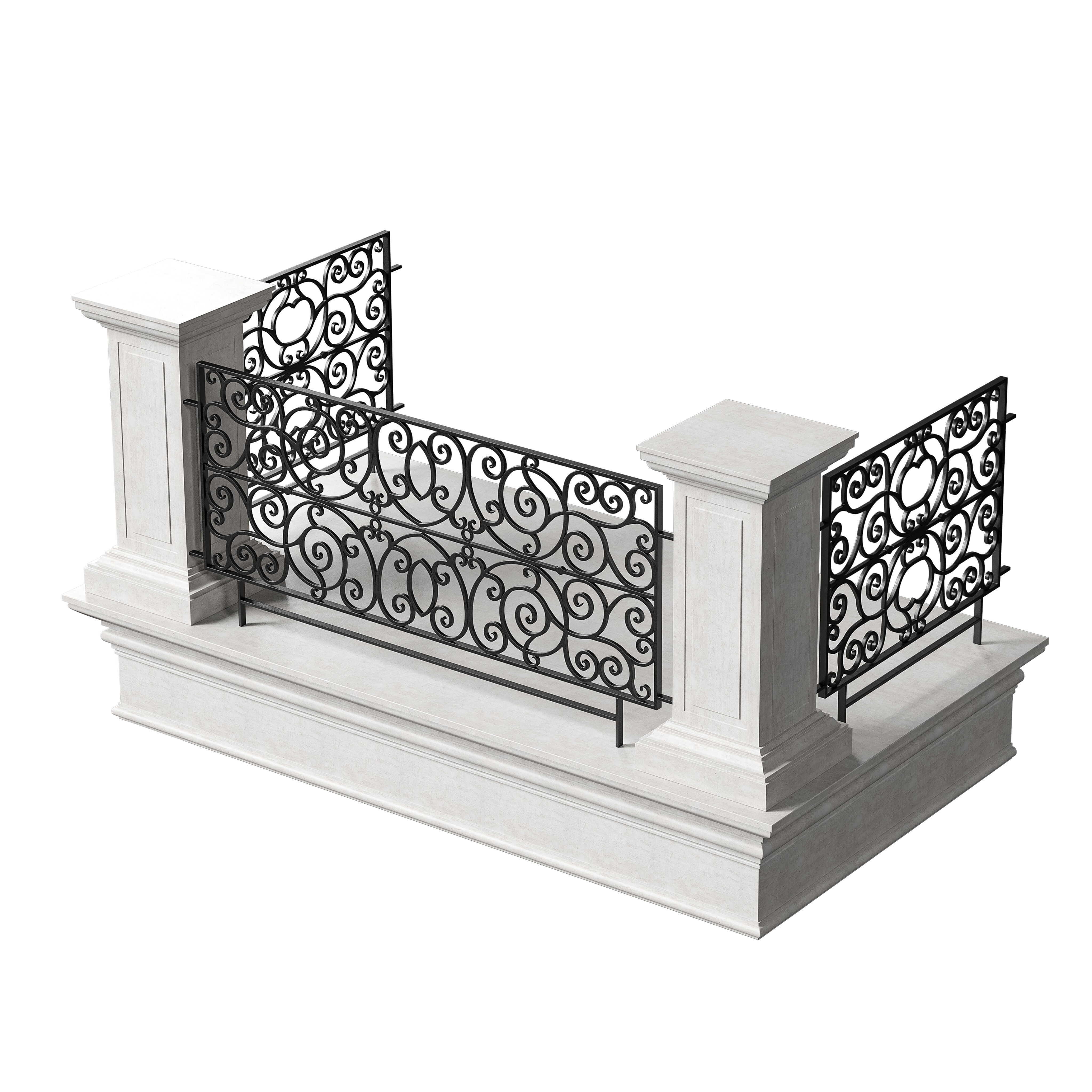 Classic Marble Balcony with Wrought Iron Railings 2 3D model_3