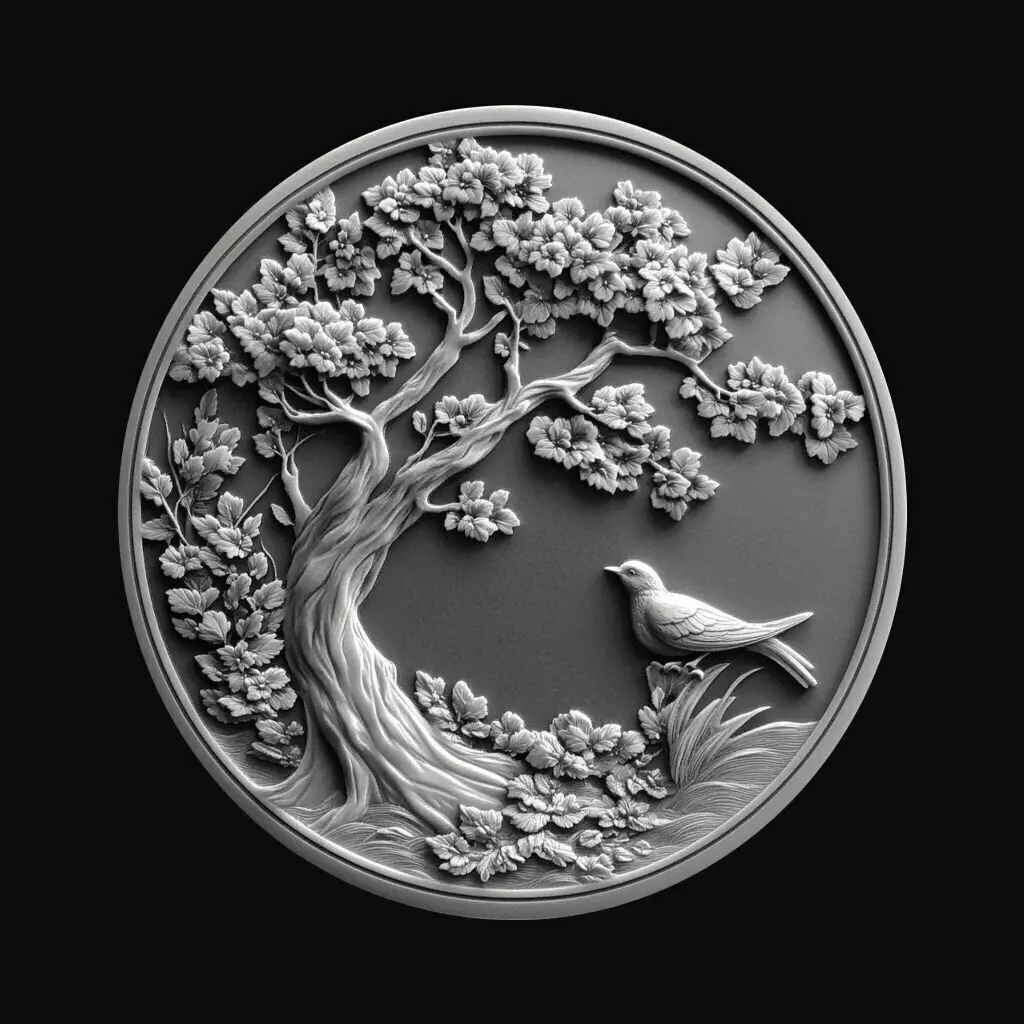 Tree and Bird Relief 3D print model_0