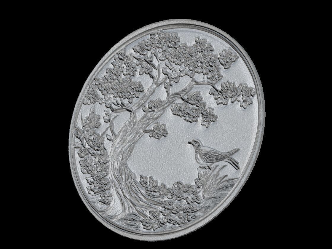 Tree and Bird Relief 3D print model_2