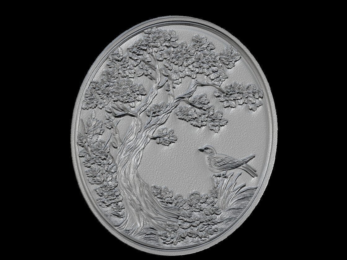 Tree and Bird Relief 3D print model_3