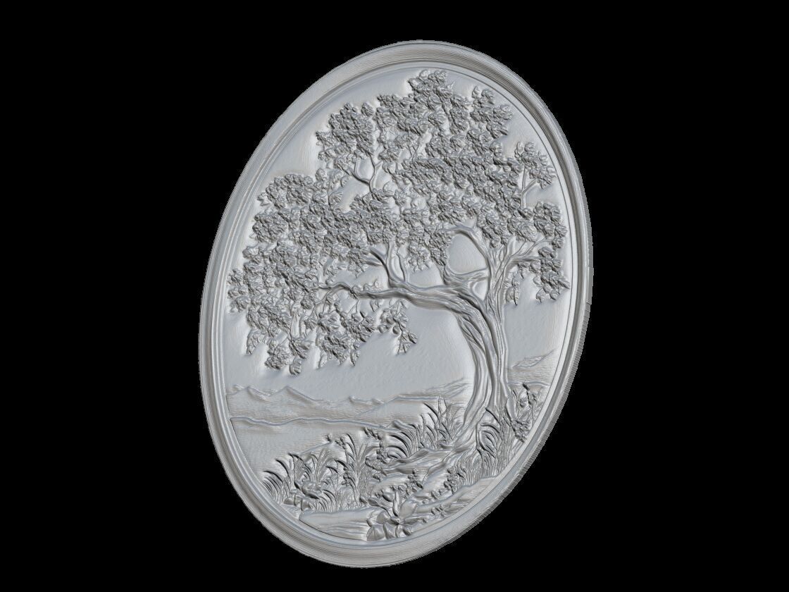 Oval Tree Landscape Relief 3D print model_2