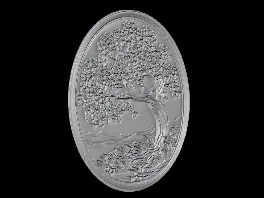 Oval Tree Landscape Relief 3D print model_3