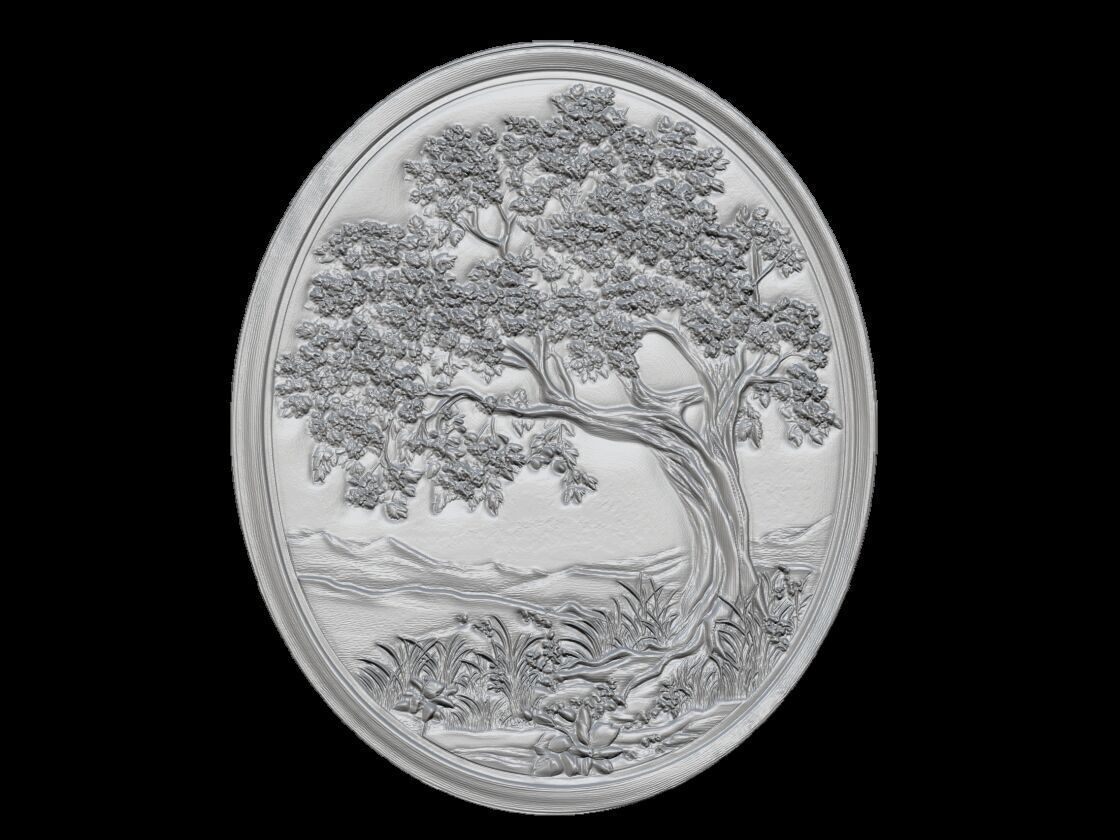 Oval Tree Landscape Relief 3D print model_1