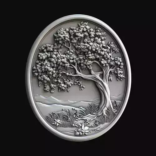 Oval Tree Landscape Relief