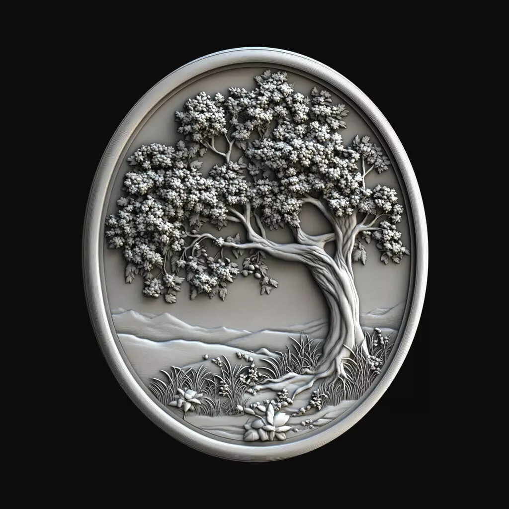 Oval Tree Landscape Relief 3D print model_0