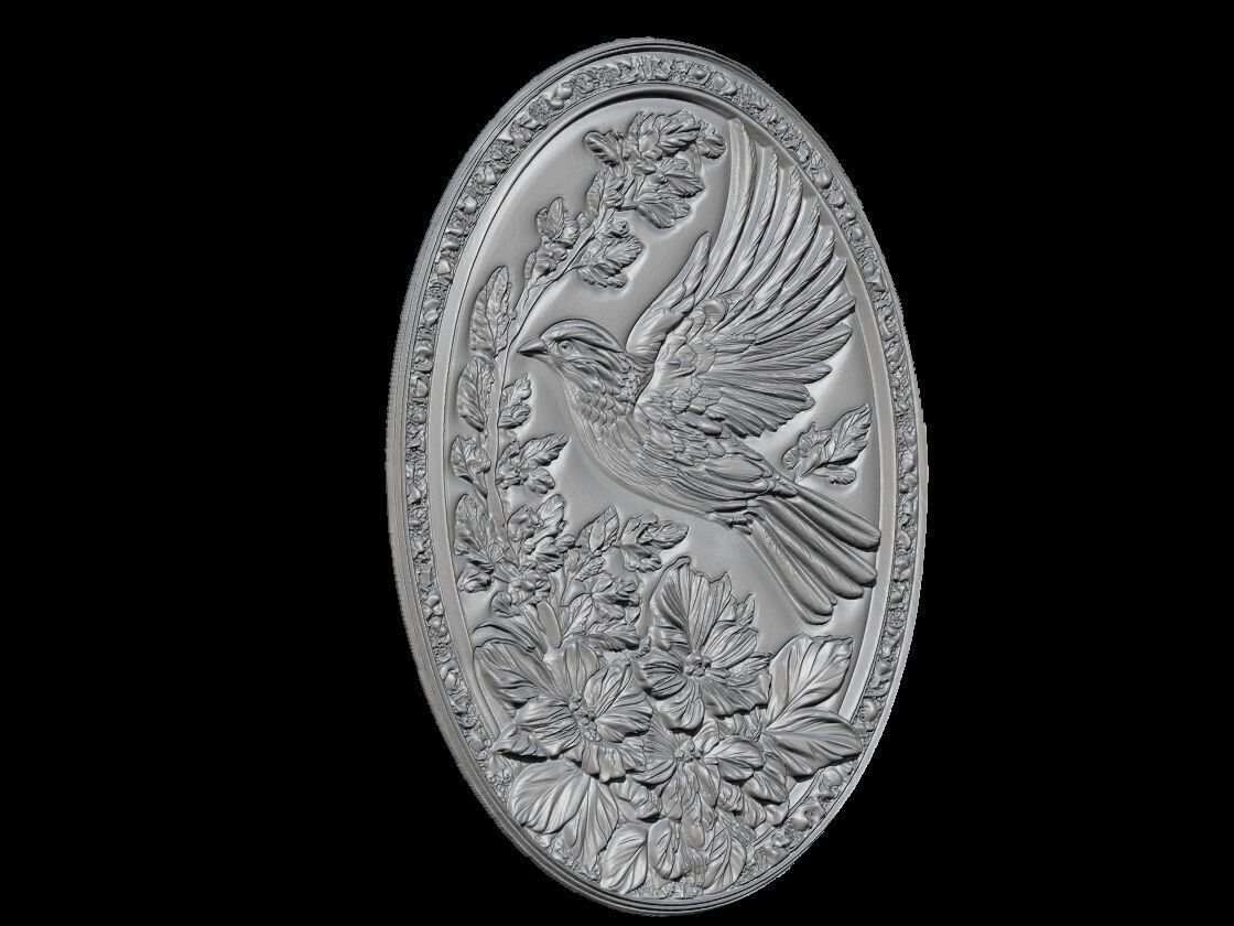 Oval Bird in Flight Relief 3D print model_3