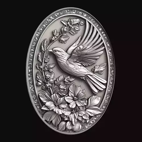 Oval Bird in Flight Relief