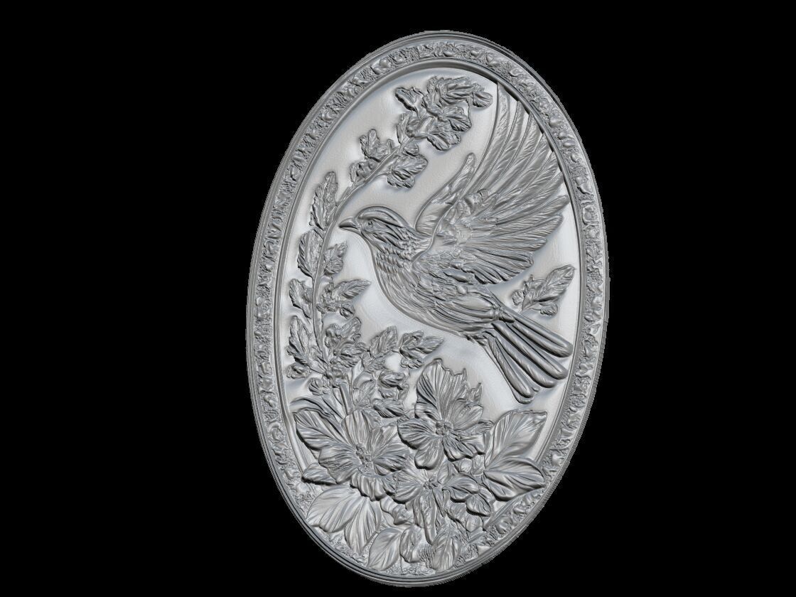 Oval Bird in Flight Relief 3D print model_2