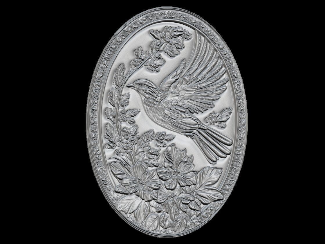 Oval Bird in Flight Relief 3D print model_1