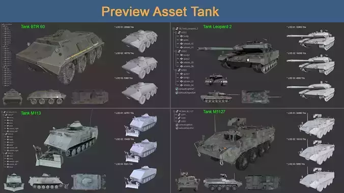 Asset 01 - Military - 04 3D Model Tank  3D Model Collection