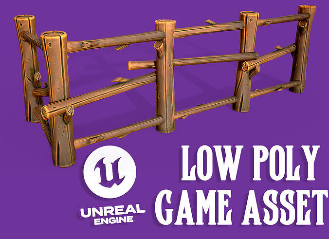 Stylized Wooden Fence Low-poly 3D model