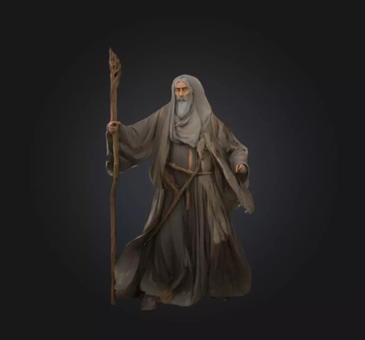Gandalf the grey low poly 3D model_0