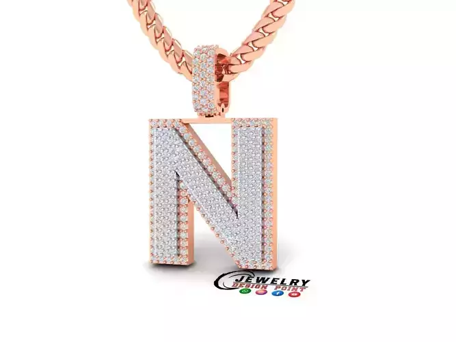 Custom Initial N Letter Diamond Pendant A to Z Alphabet Necklace 3D print model