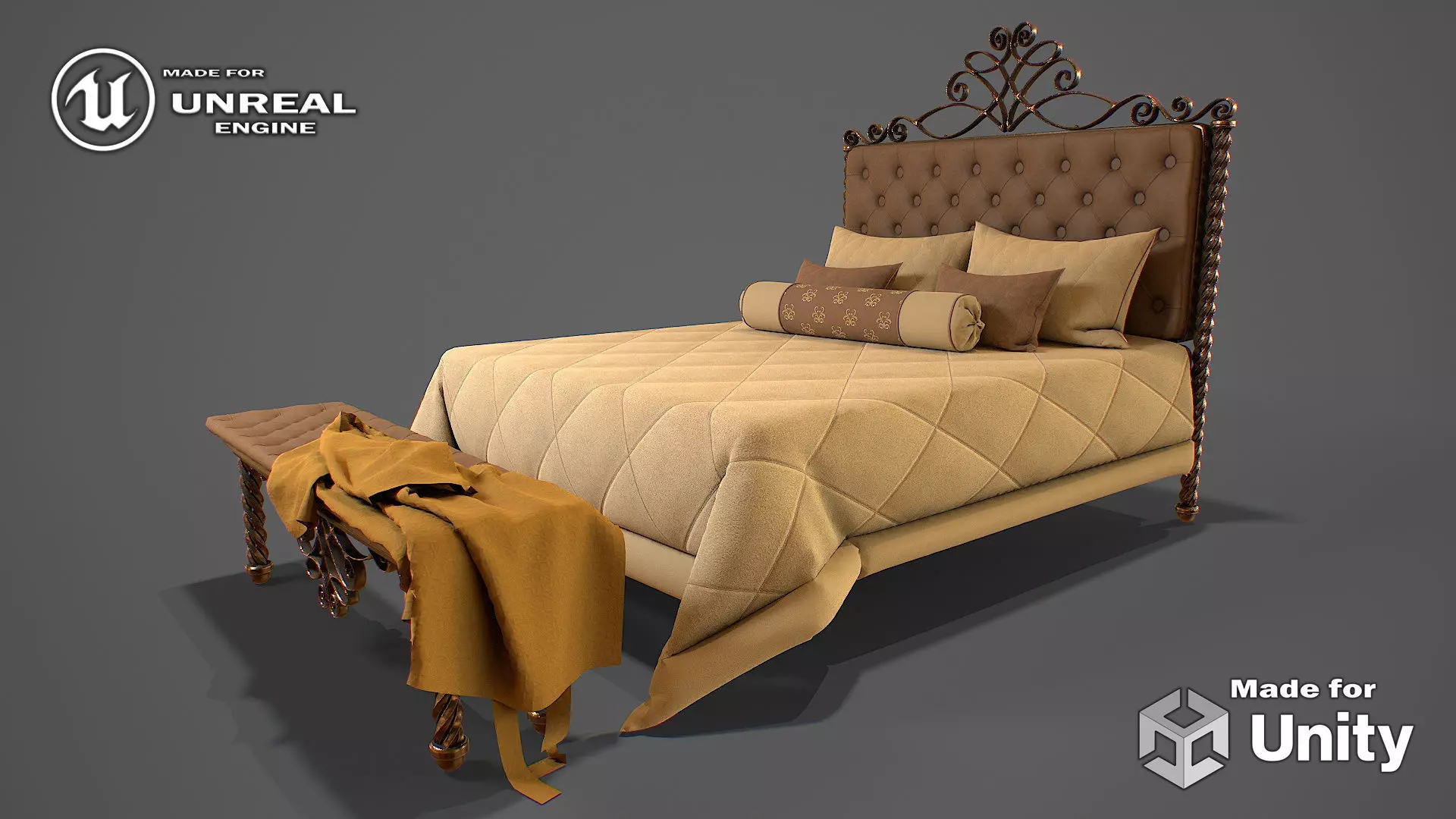 Bed game ready 3d model Low-poly 3D model