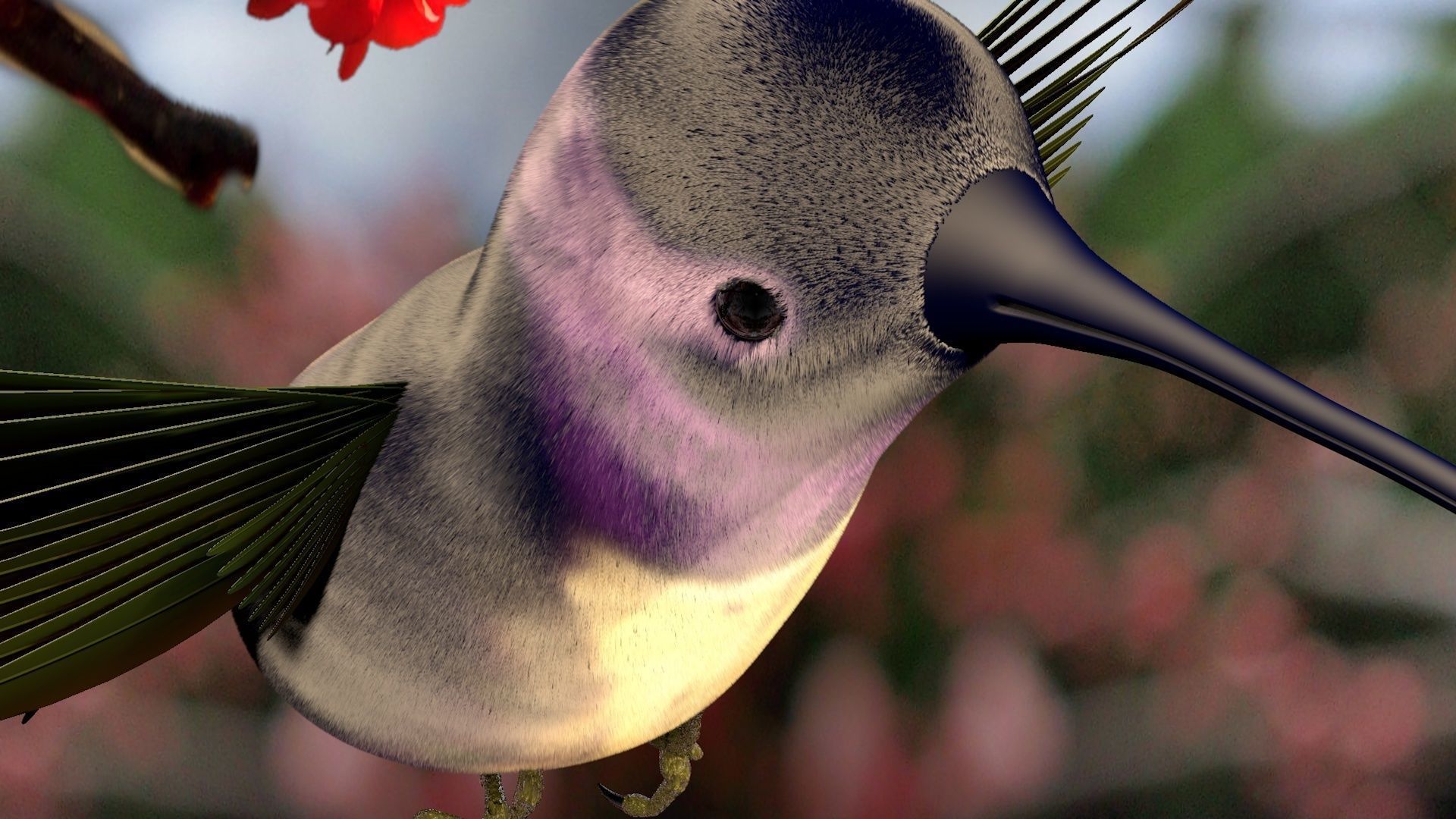 HummingBird flying in cherry blossoms 3D model_16