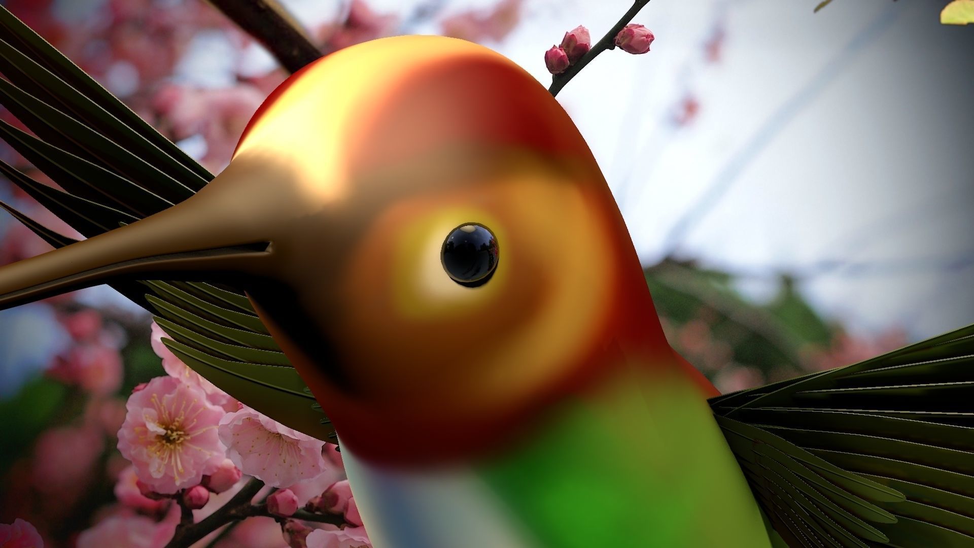 HummingBird flying in cherry blossoms 3D model_17