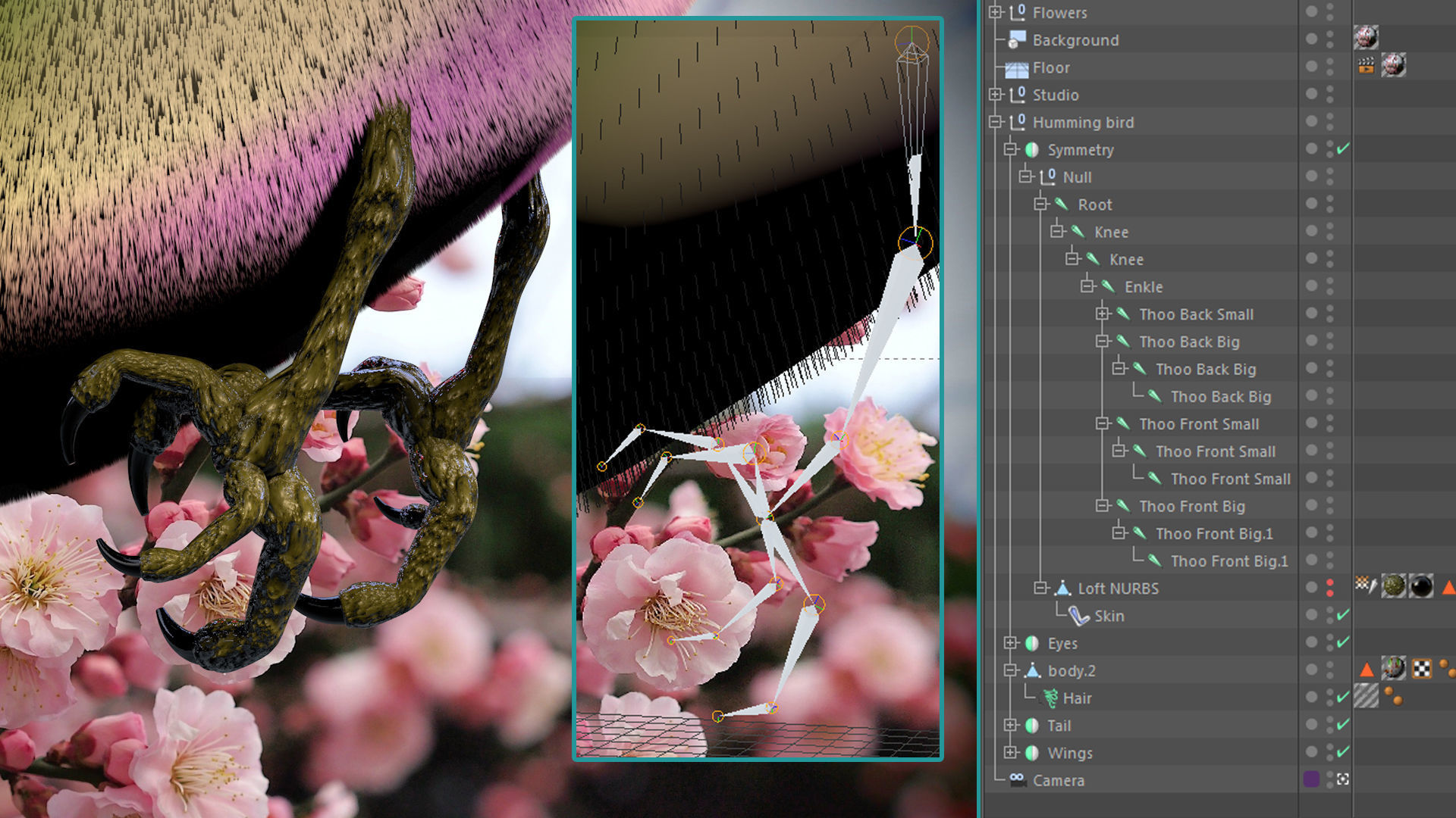 HummingBird flying in cherry blossoms 3D model_19