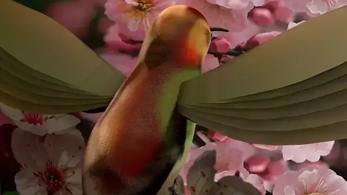 HummingBird flying in cherry blossoms 3D model