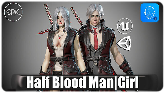 Half Blood Man and Girl Low-poly 3D model