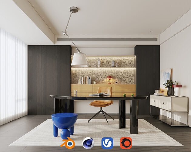Modern Minimalist Home Office with Artistic Desk 057 3D model