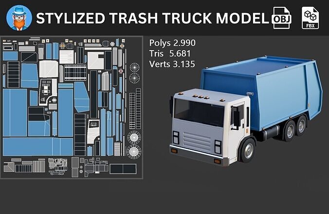 Stylized Trash Truck 3D Model 3D model 3