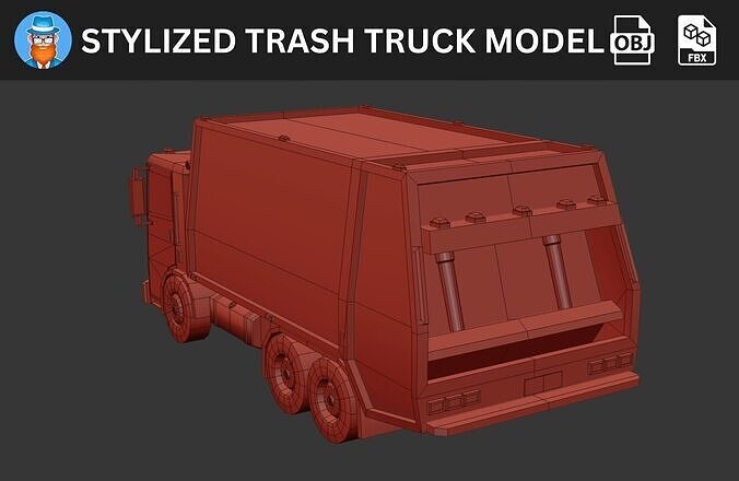 Stylized Trash Truck 3D Model 3D model 5