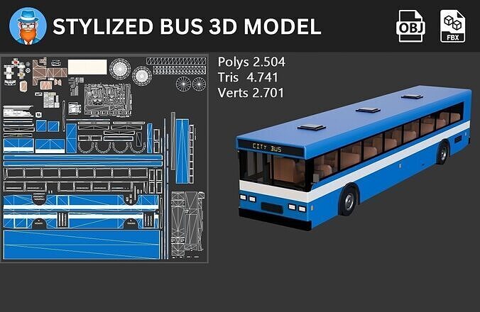 Stylized Bus 3D Model 3D model 3