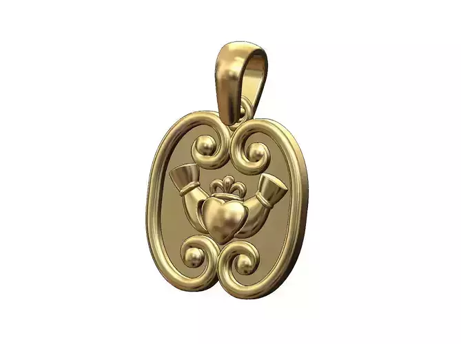 Forged floral scroll  Claddagh heart crown pendant charm