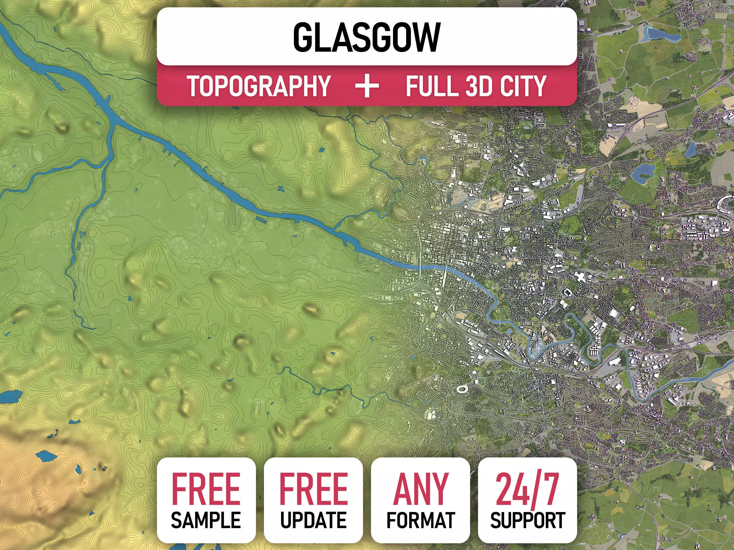Glasgow - Topography Terrain 3D City 3D Model Collection_0