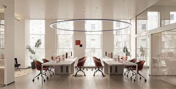 Modern cream style office lobby 3D model