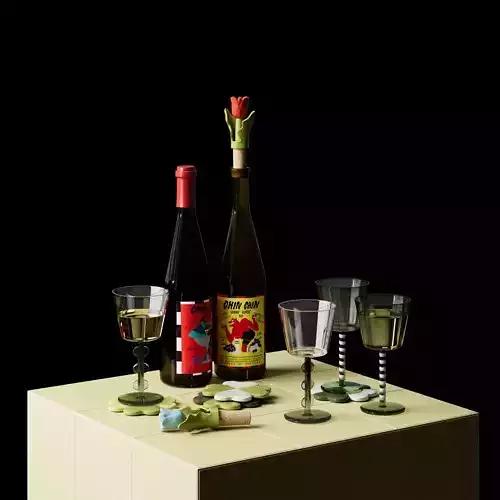 Klevering Amsterdam 3Dmodel drinkware set on tiled coffee table 3D model