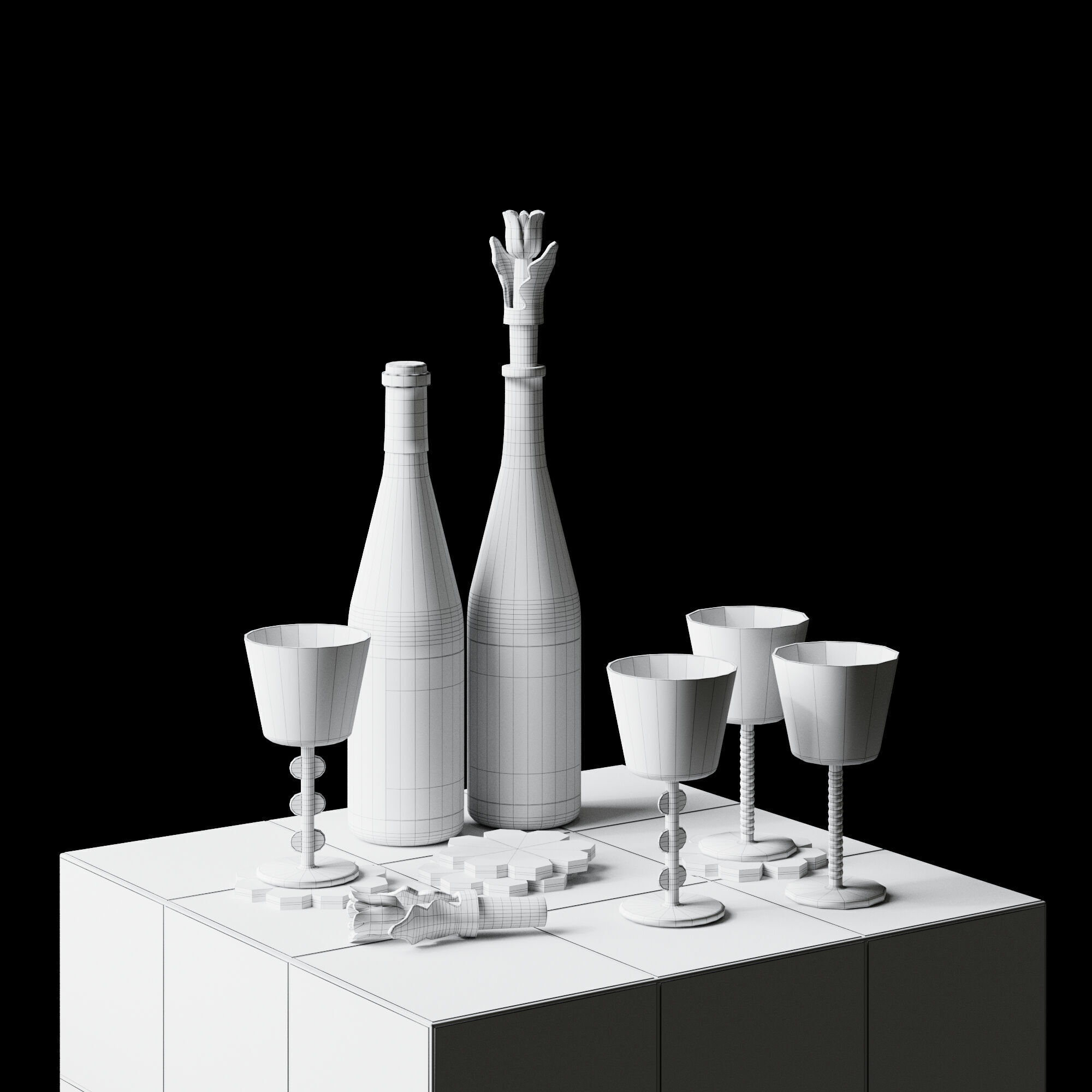 Klevering Amsterdam 3Dmodel drinkware set on tiled coffee table 3D model_5