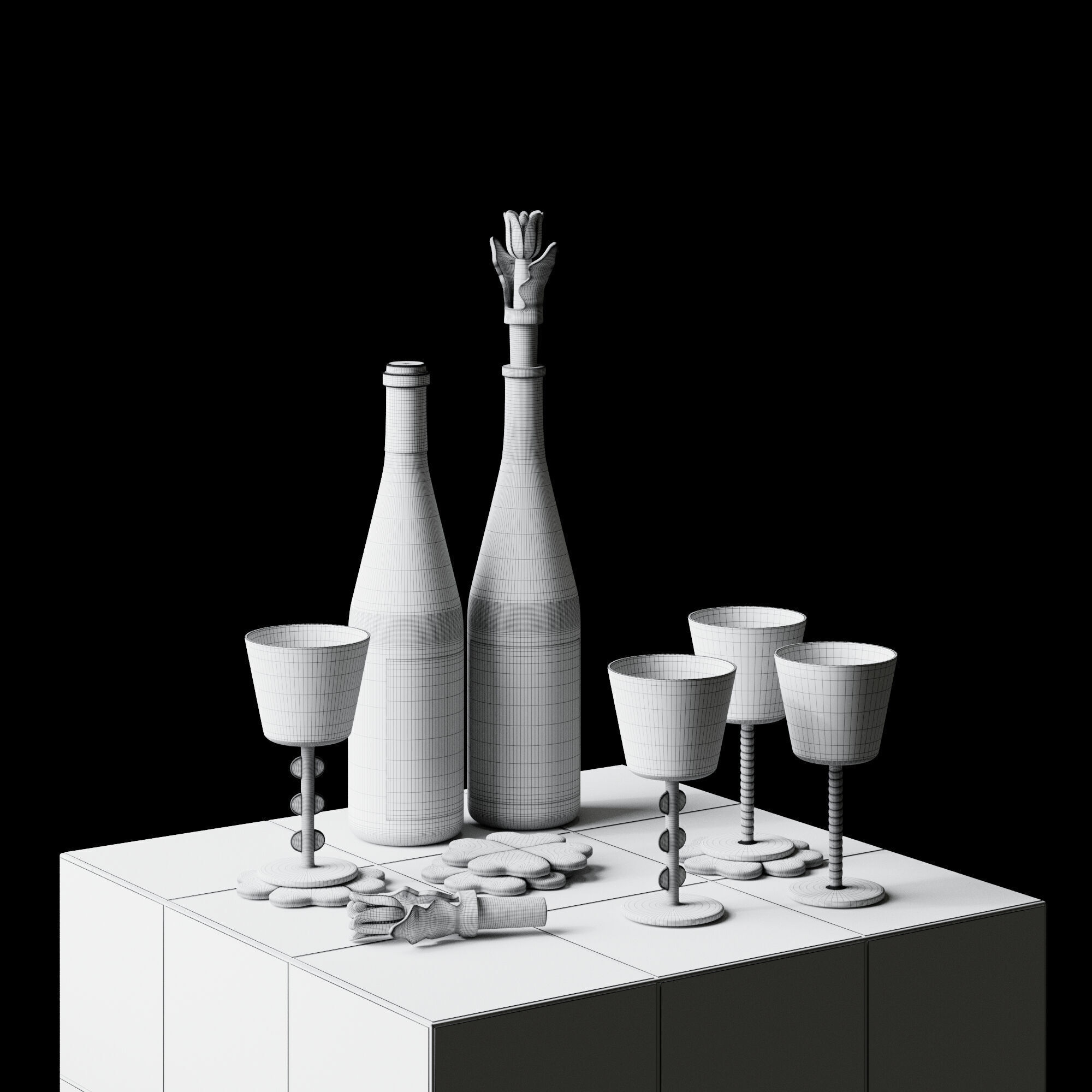 Klevering Amsterdam 3Dmodel drinkware set on tiled coffee table 3D model_4