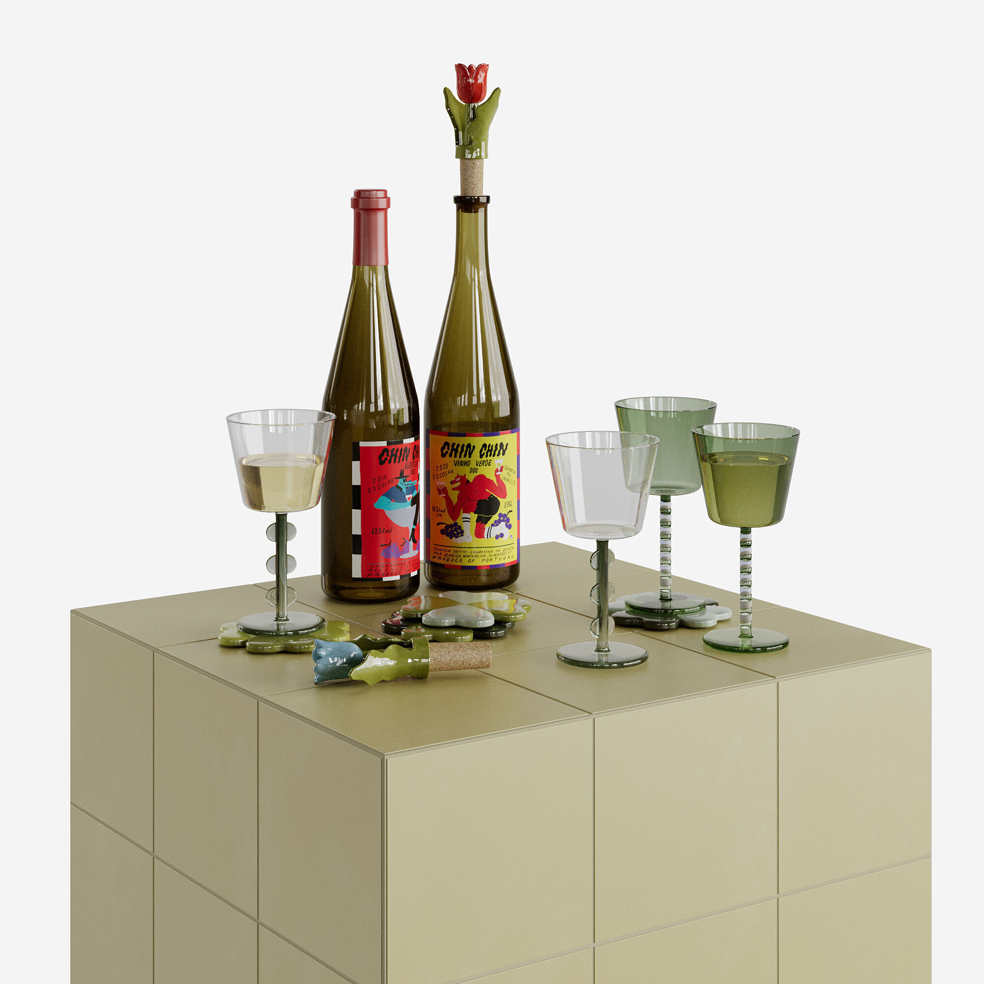 Klevering Amsterdam 3Dmodel drinkware set on tiled coffee table 3D model_2
