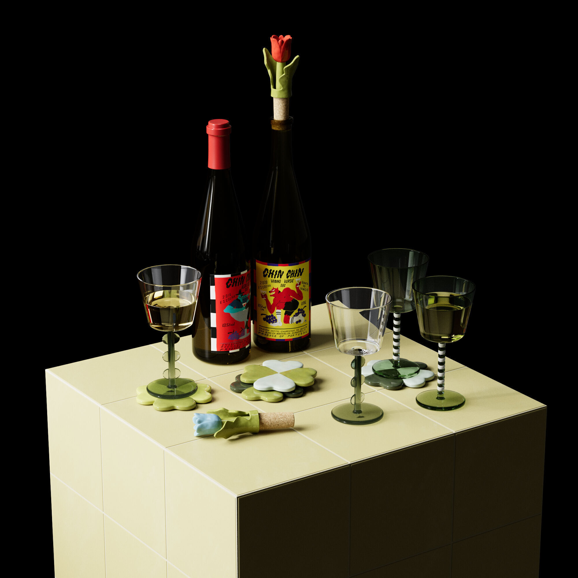 Klevering Amsterdam 3Dmodel drinkware set on tiled coffee table 3D model_1