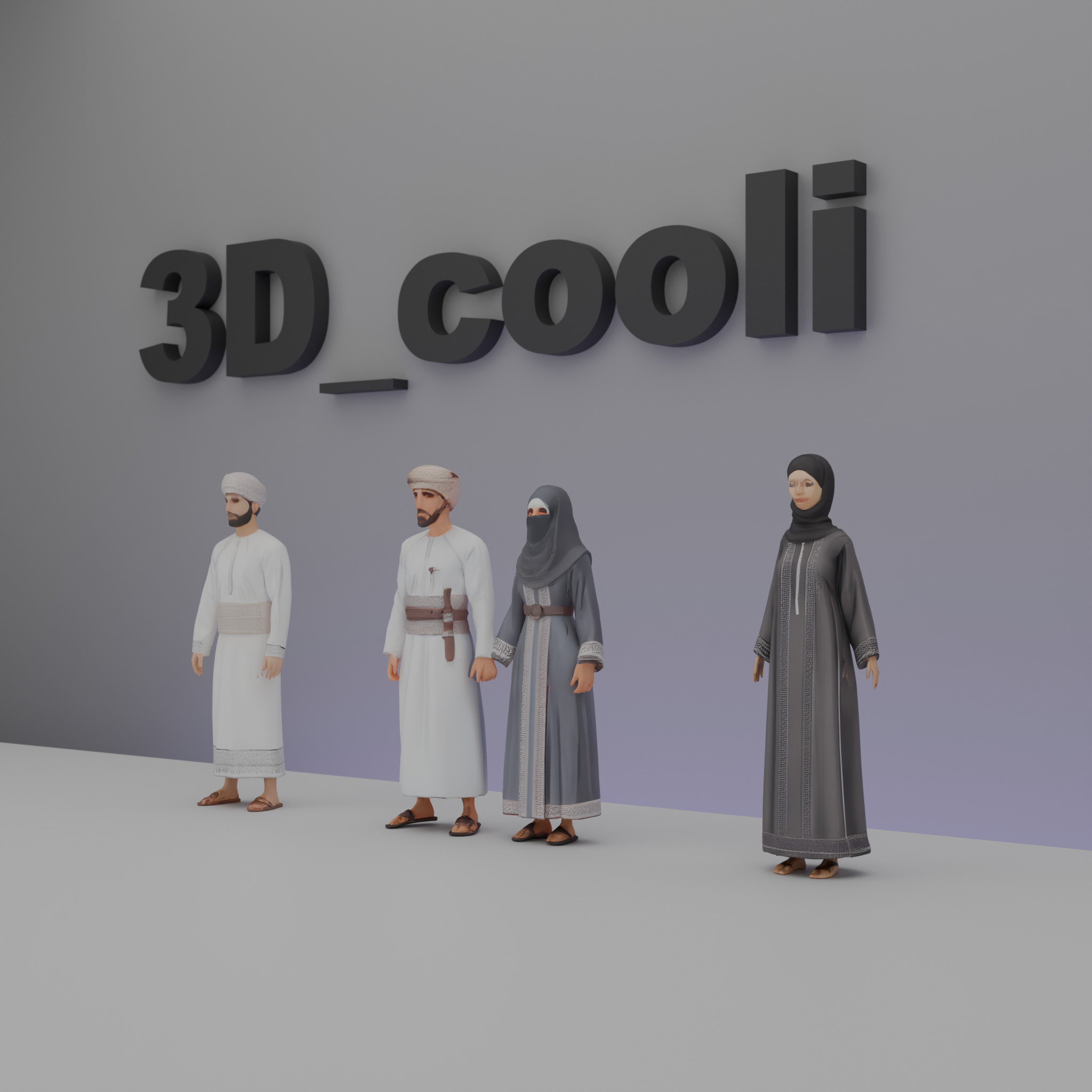 Omani Couple in Traditional Dress - Low Poly 3D Model  Free low-poly 3D model_2