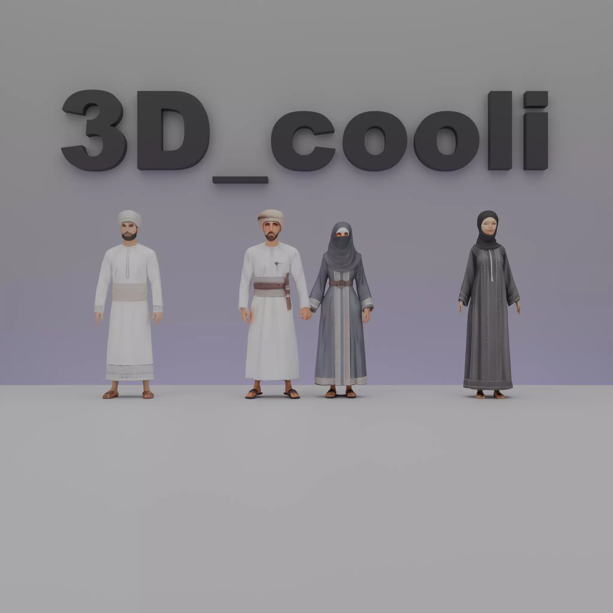 Omani Couple in Traditional Dress - Low Poly 3D Model  Free low-poly 3D model_0